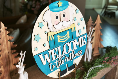 Nutcracker Welcome Sign SVG, Welcome to the Nuthouse Door Hanger Laser File, Christmas Layered Design for Glowforge and Xtool