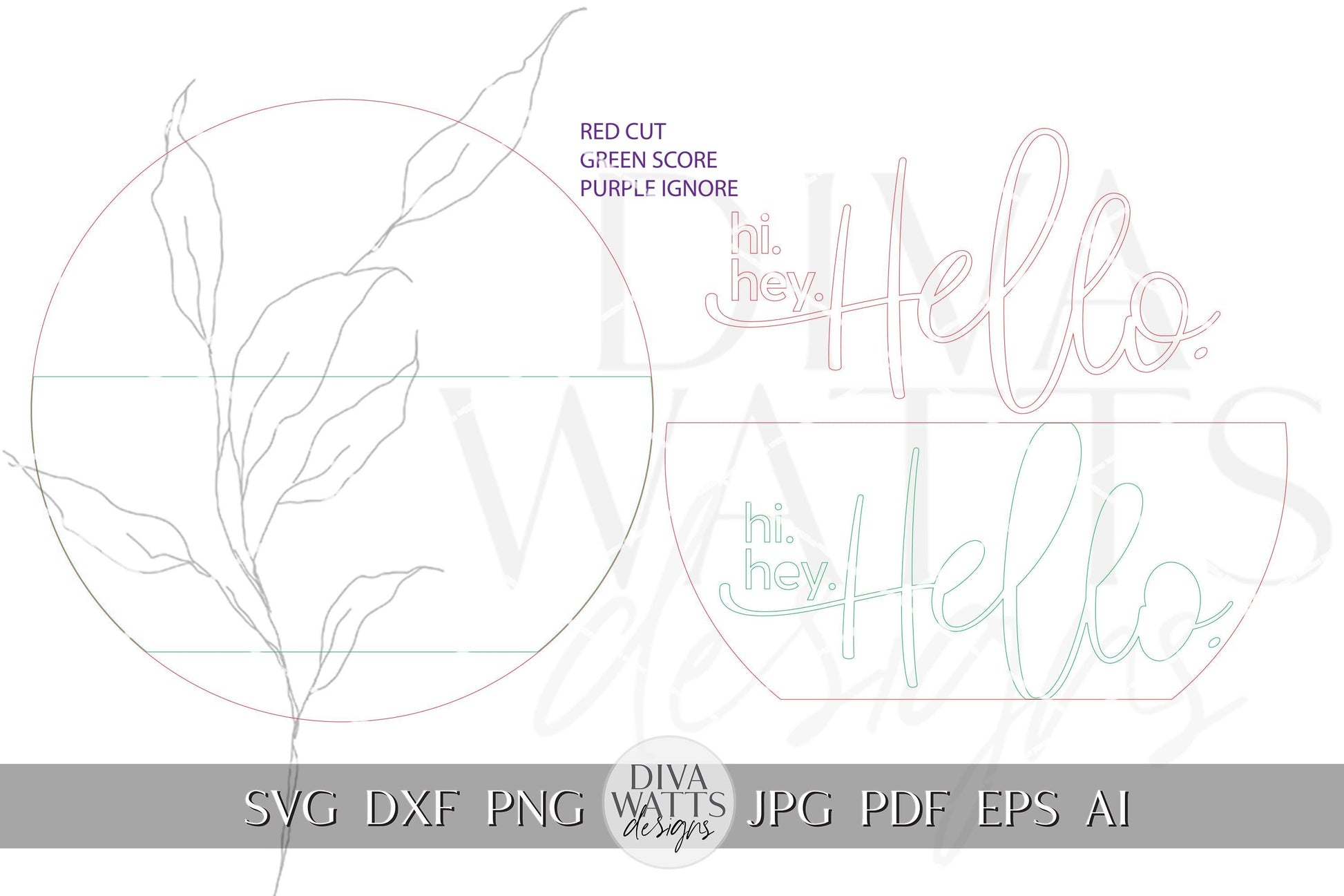 Hi Hey Hello Round Door Hanger SVG File, Laser Cut Design, Layered Wood Sign Template, Floral Bow Door Decor, Glowforge Ready File