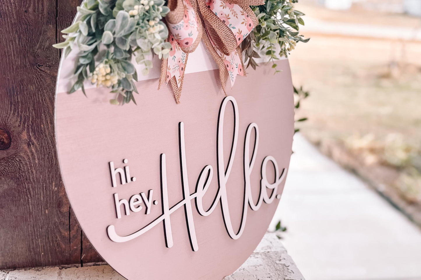 Hi Hey Hello Round Door Hanger SVG File, Laser Cut Design, Layered Wood Sign Template, Floral Bow Door Decor, Glowforge Ready File
