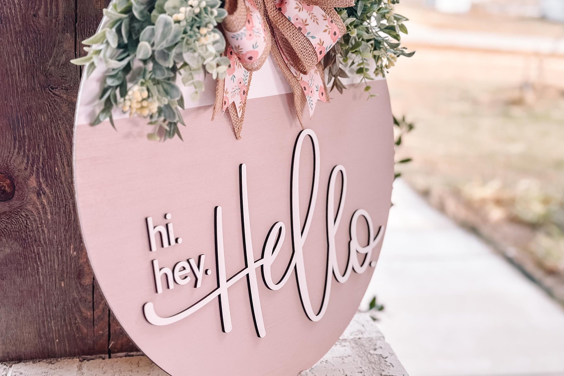 Hi Hey Hello Round Door Hanger SVG File, Laser Cut Design, Layered Wood Sign Template, Floral Bow Door Decor, Glowforge Ready File