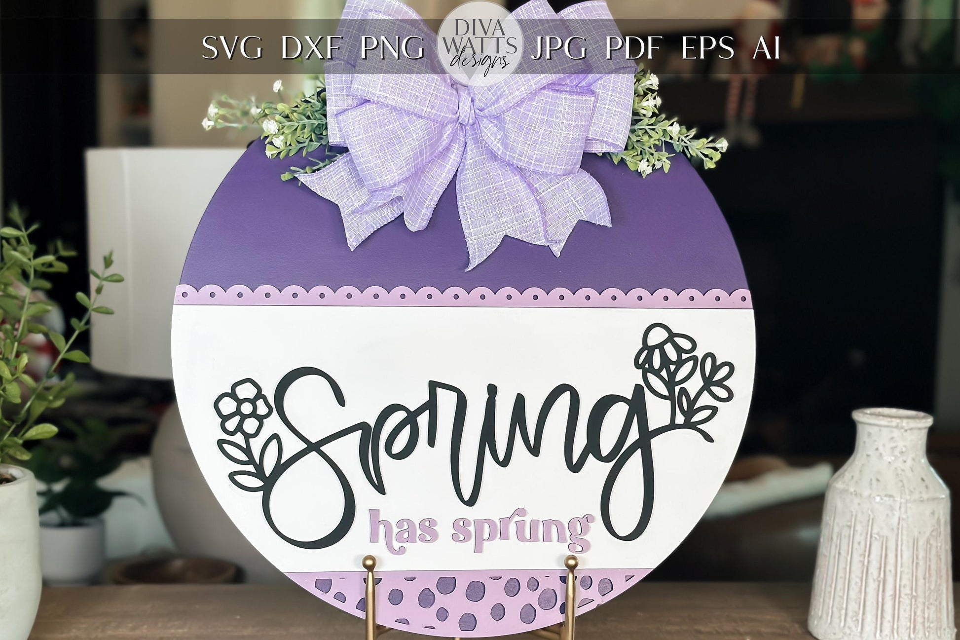 Spring Has Sprung SVG Laser Cut File, Floral Door Hanger Template, Round Spring Sign Design, Glowforge & Xtool Compatible