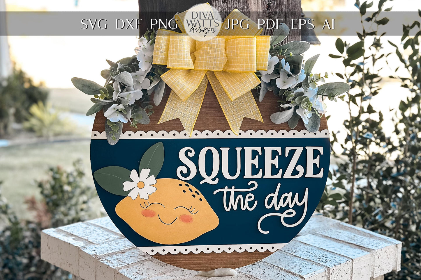 Squeeze the Day Lemon Round Door Hanger SVG – Laser Cut File for DIY Home Decor, Summer Lemonade Sign Template, Glowforge & Xtool Compatible