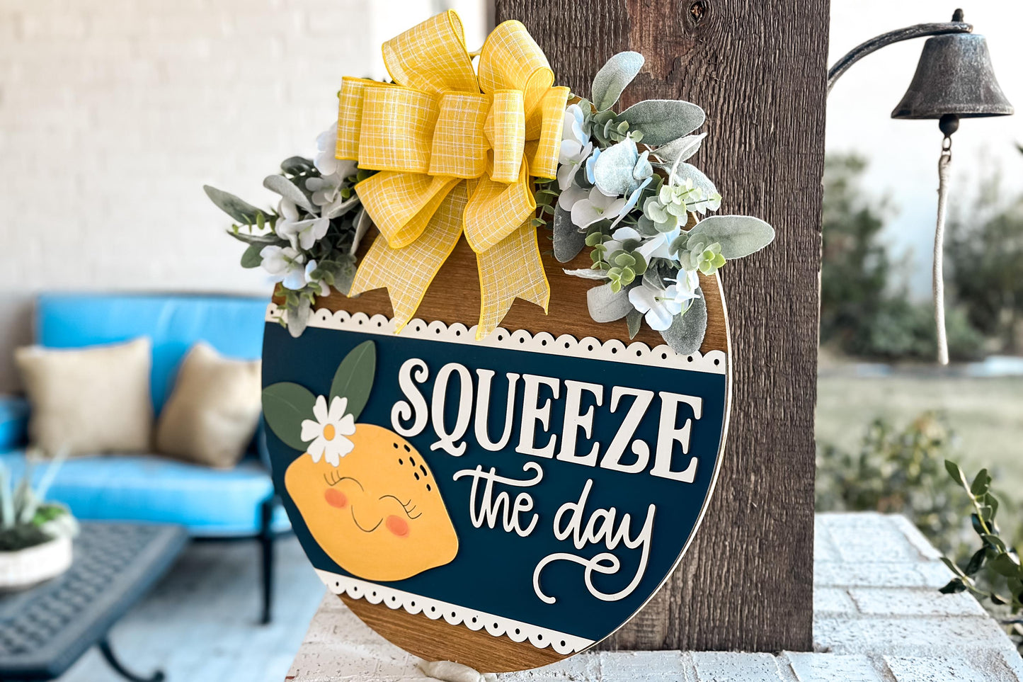 Squeeze the Day Lemon Round Door Hanger SVG – Laser Cut File for DIY Home Decor, Summer Lemonade Sign Template, Glowforge & Xtool Compatible
