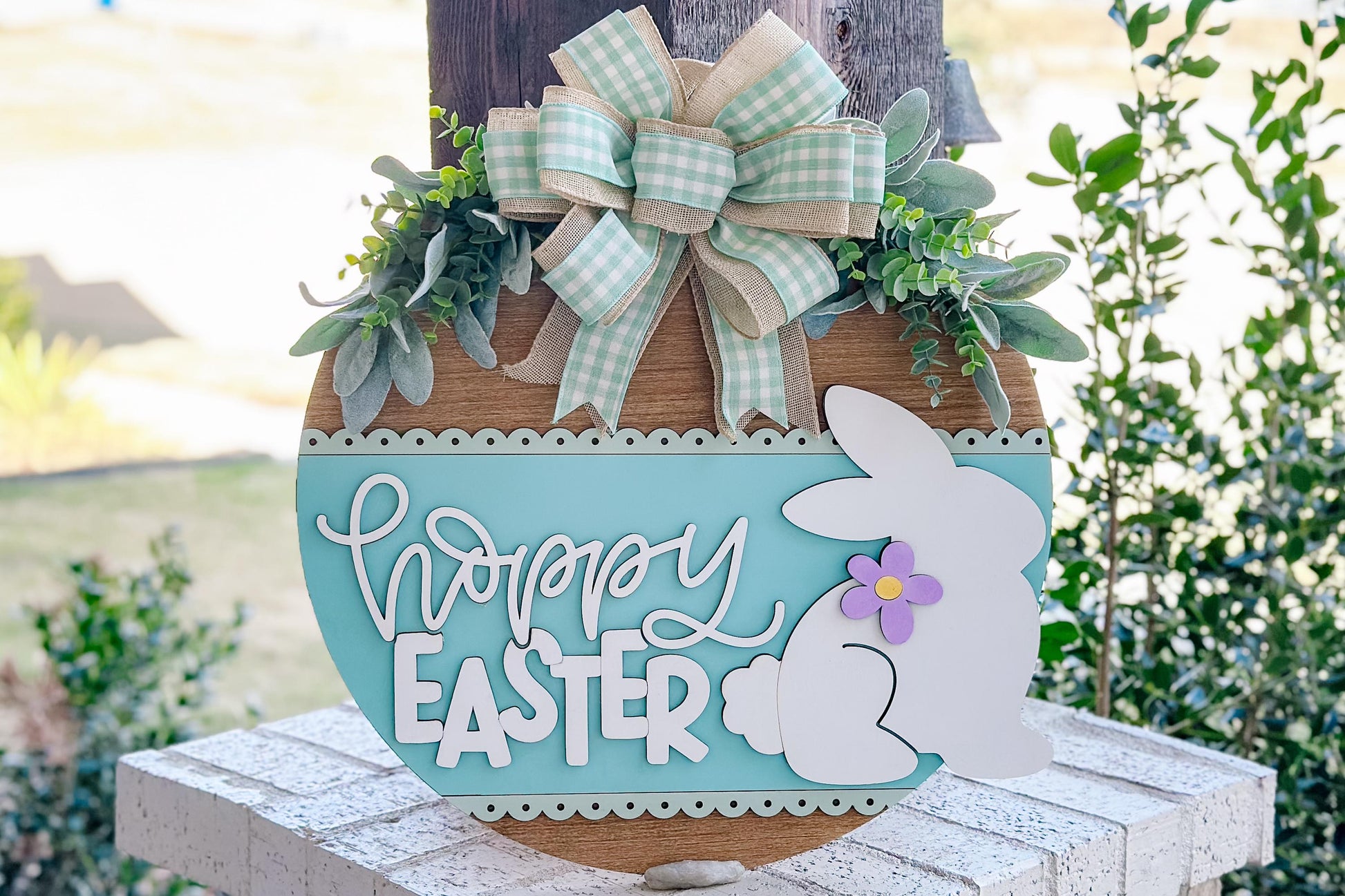 Hoppy Easter Bunny Door Hanger SVG – Round Laser Cut File for Spring Home Decor, DIY Easter Sign Template, Glowforge & Xtool Sign svg