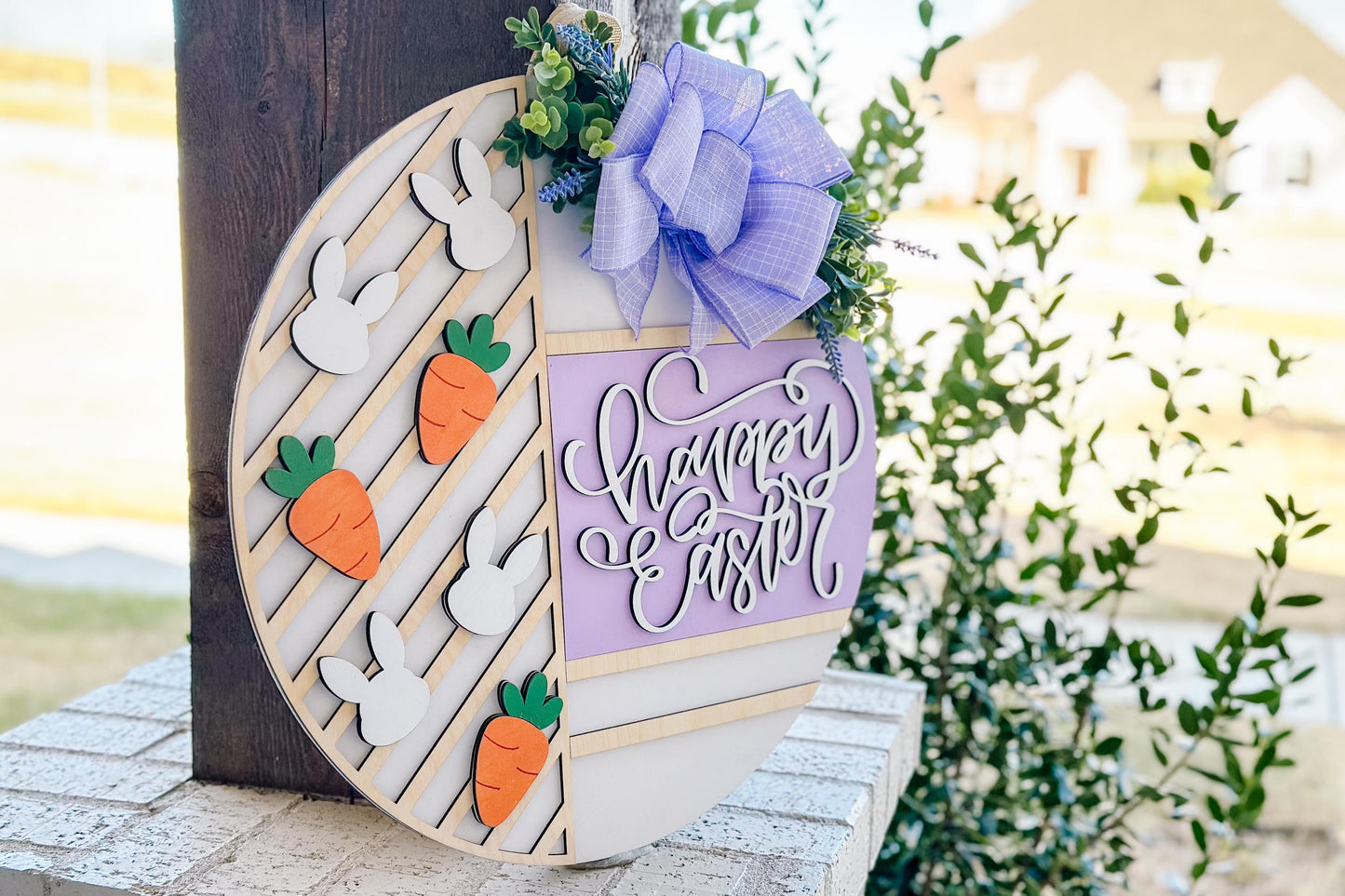 Happy Easter Bunny & Carrot Door Hanger SVG – Layered Round Laser Cut File for Spring Decor, DIY Easter Sign Template, Glowforge Xtool svg
