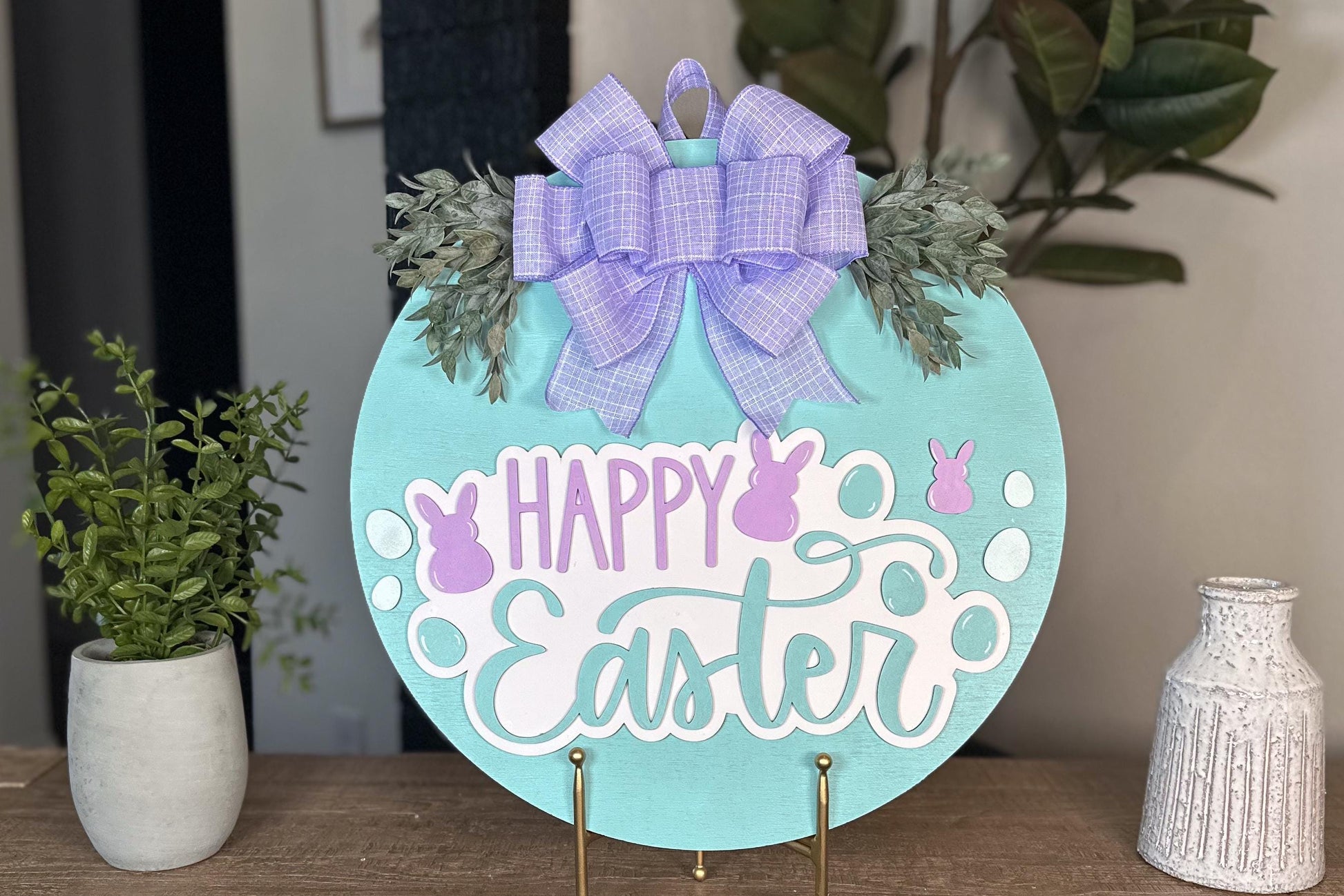 Happy Easter Bunny Door Hanger SVG – Layered Round Laser Cut File for Spring Decor, DIY Easter Sign Template, Glowforge & Xtool SVG