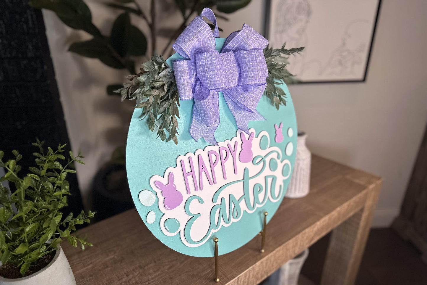 Happy Easter Bunny Door Hanger SVG – Layered Round Laser Cut File for Spring Decor, DIY Easter Sign Template, Glowforge & Xtool SVG