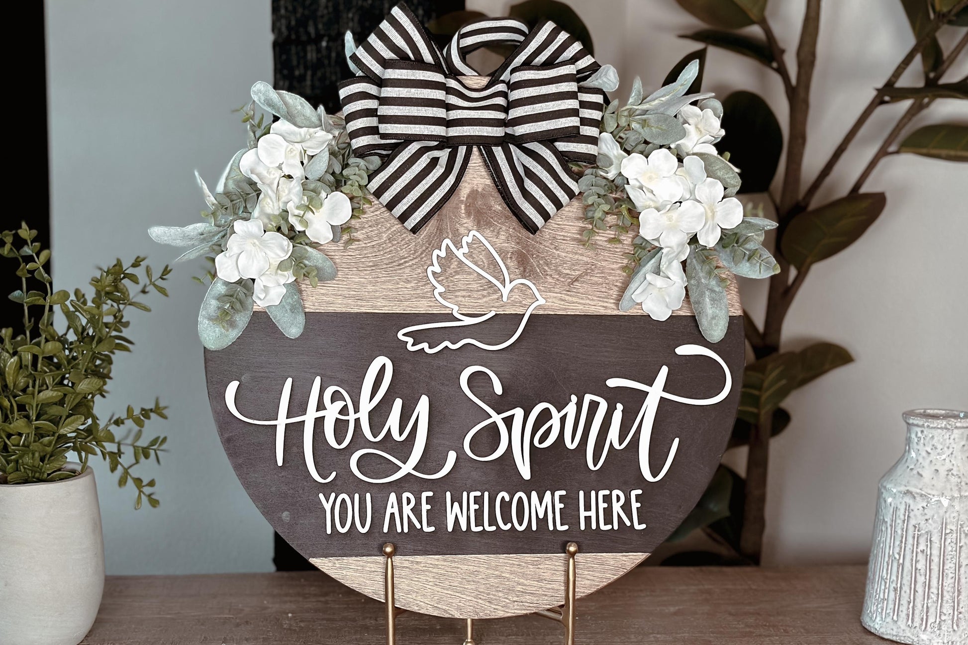 Holy Spirit You Are Welcome Here Door Hanger SVG – Round Layered Laser Cut File for DIY Faith Decor, Religious Sign Template, Glowforge svg