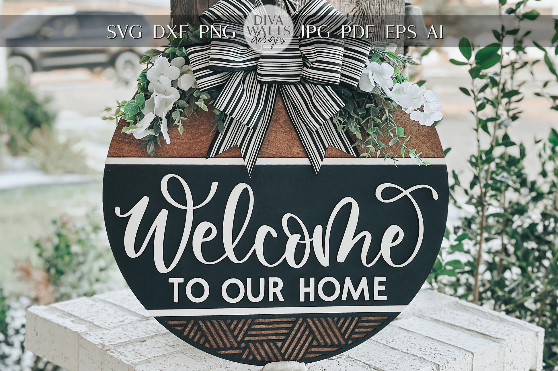 Welcome to Our Home Door Hanger SVG – Round Layered Laser Cut File for DIY Home Decor, Farmhouse Sign Template, Geometric Door Hanger svg