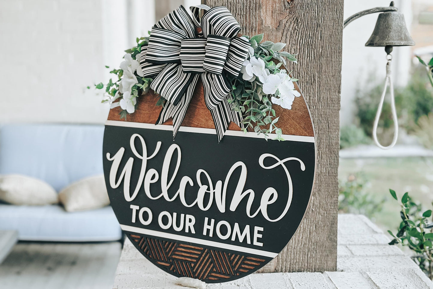 Welcome to Our Home Door Hanger SVG – Round Layered Laser Cut File for DIY Home Decor, Farmhouse Sign Template, Geometric Door Hanger svg
