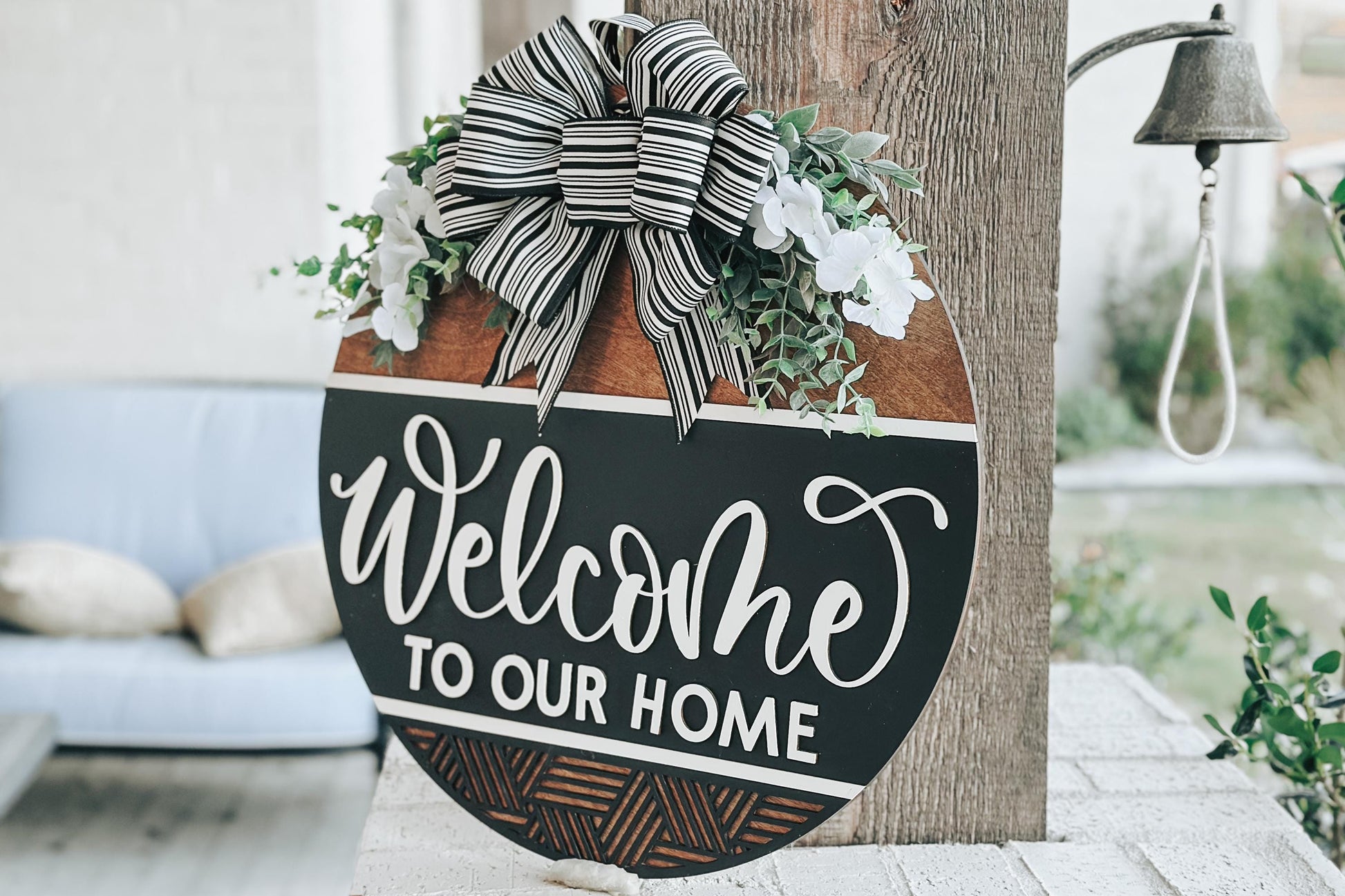 Welcome to Our Home Door Hanger SVG – Round Layered Laser Cut File for DIY Home Decor, Farmhouse Sign Template, Geometric Door Hanger svg