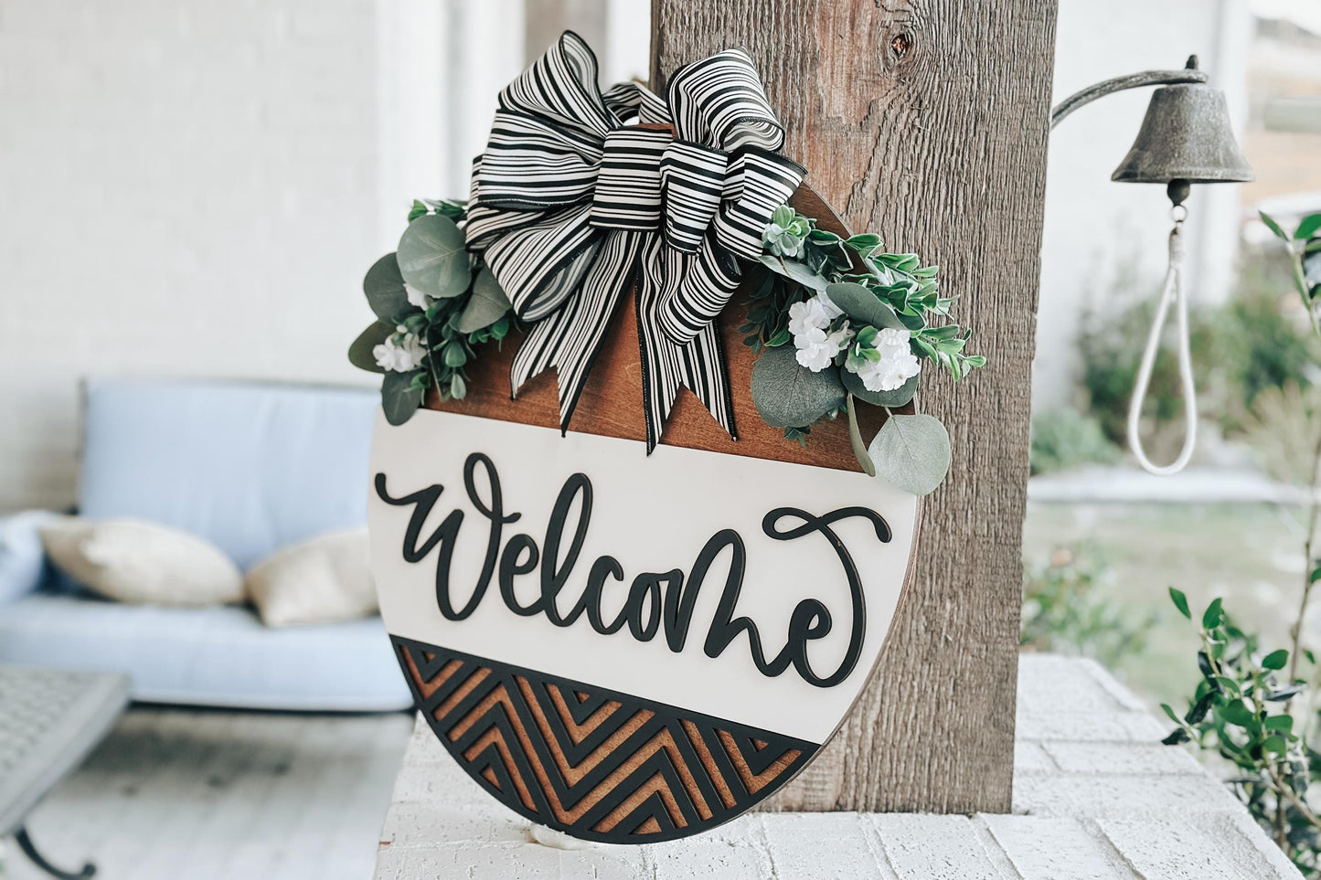 Welcome Door Hanger SVG – Round Layered Laser Cut File for DIY Home Decor, Modern Farmhouse Welcome Sign Template, Geometric Door Hanger svg