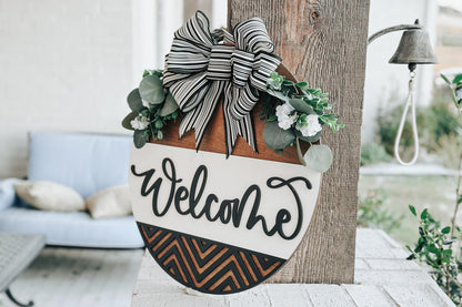 Welcome Door Hanger SVG – Round Layered Laser Cut File for DIY Home Decor, Modern Farmhouse Welcome Sign Template, Geometric Door Hanger svg