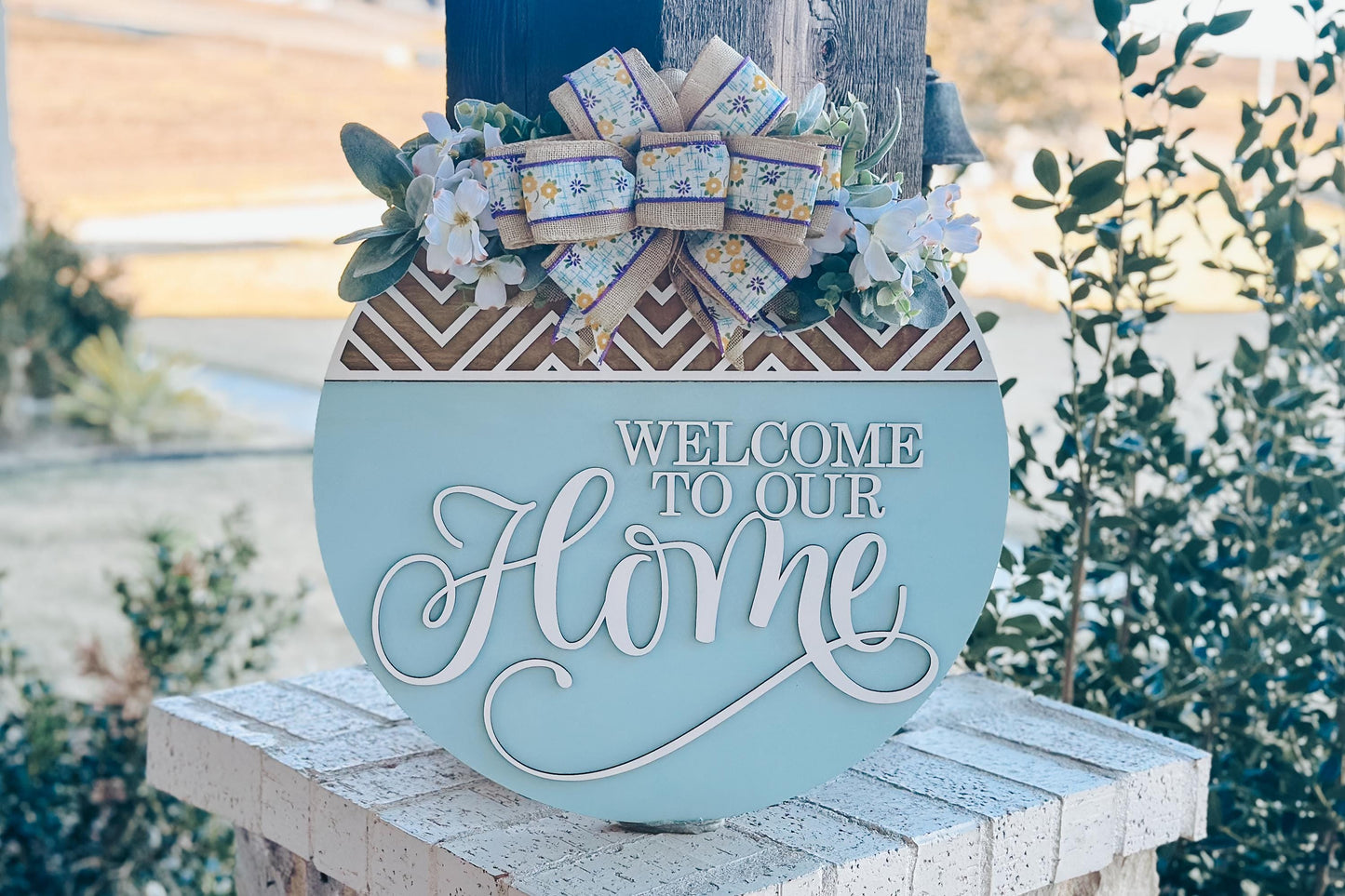 Welcome To Our Home Round Door Hanger SVG, Modern Farmhouse Laser File, Layered Wood Sign Design for Glowforge and Xtool | Geometric Sign