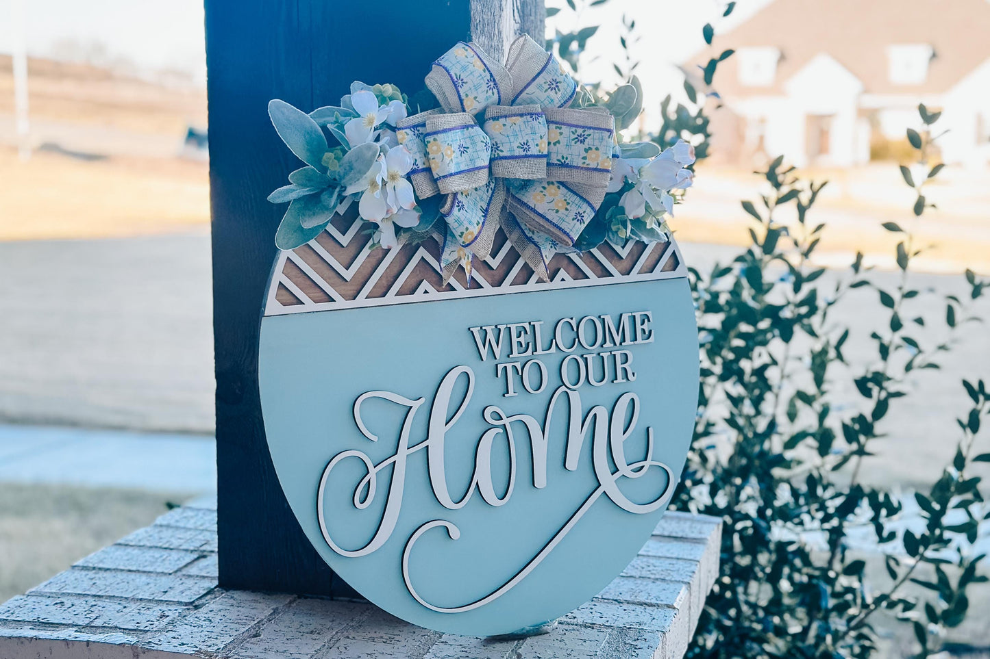 Welcome To Our Home Round Door Hanger SVG, Modern Farmhouse Laser File, Layered Wood Sign Design for Glowforge and Xtool | Geometric Sign