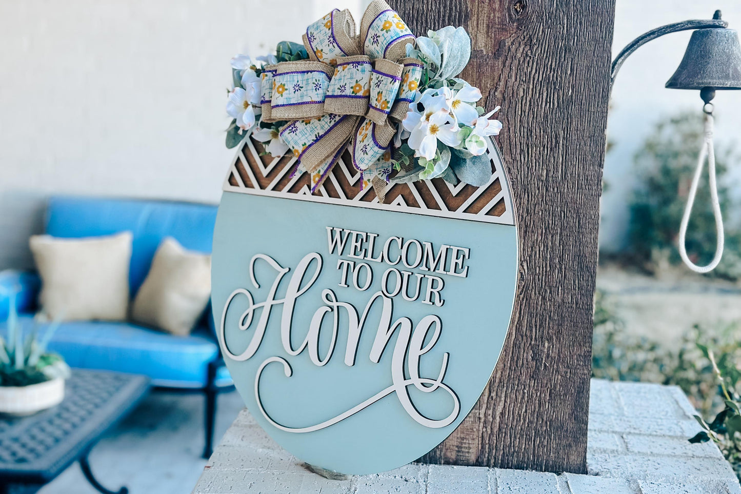 Welcome To Our Home Round Door Hanger SVG, Modern Farmhouse Laser File, Layered Wood Sign Design for Glowforge and Xtool | Geometric Sign