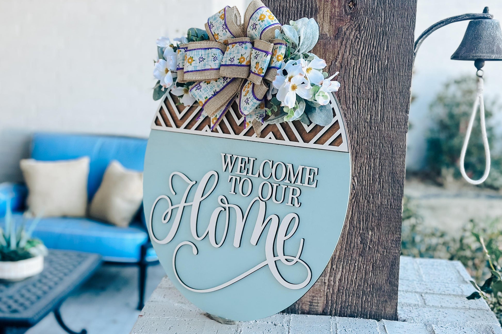 Welcome To Our Home Round Door Hanger SVG, Modern Farmhouse Laser File, Layered Wood Sign Design for Glowforge and Xtool | Geometric Sign