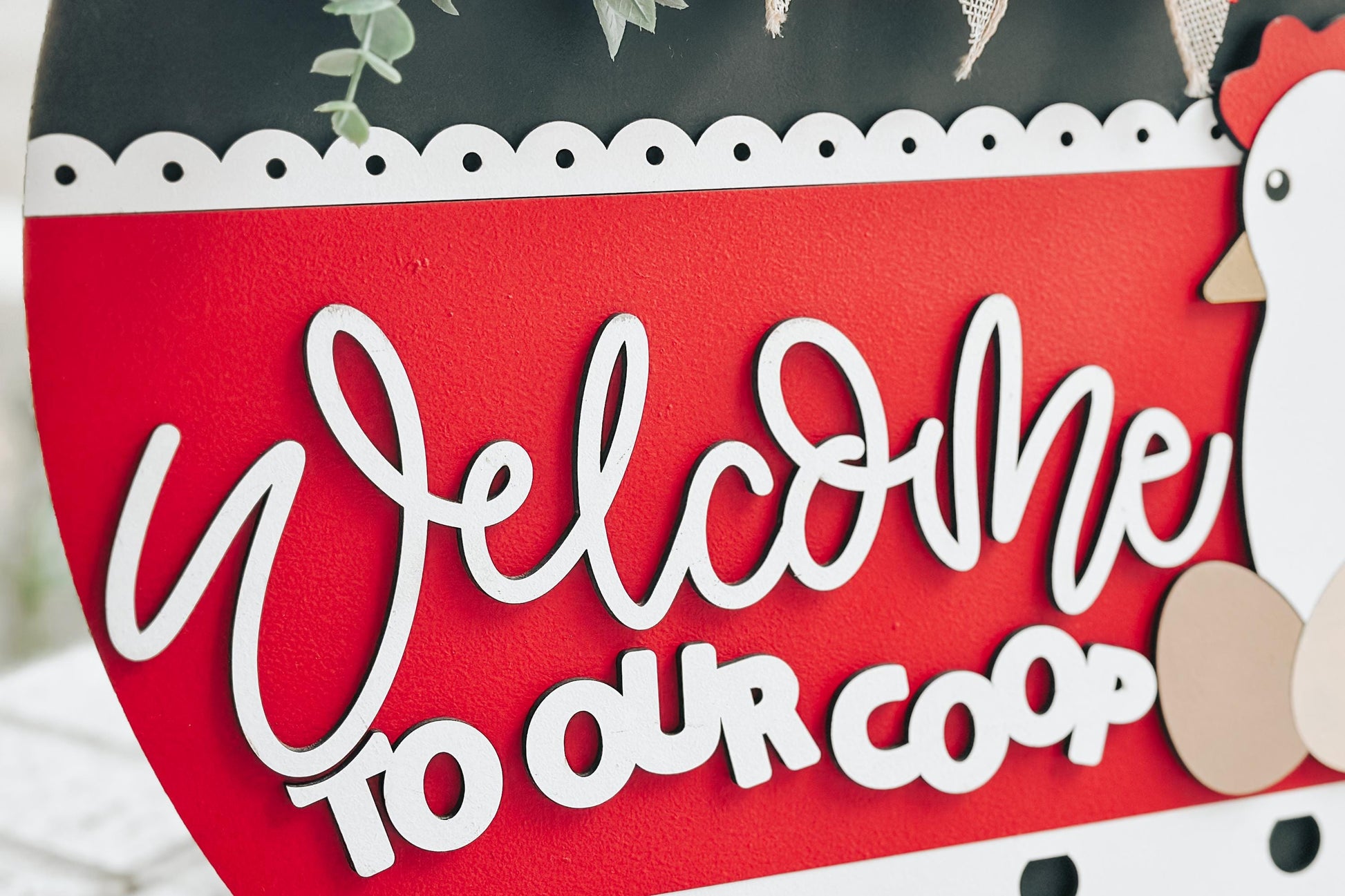 Welcome to Our Coop SVG, Chicken Door Hanger Laser File, Farmhouse Chicken Sign Design, Layered Laser SVG, Farm Decor Door Hanger