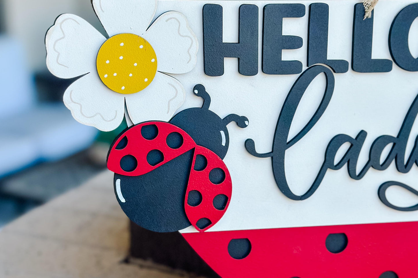 Hello Ladybug SVG, Ladybug Door Hanger Laser File, Spring Porch Decor, Layered Ladybug Sign Design, Glowforge Template, DIY Bug Decor