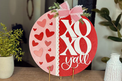 Valentine's Day XO Y'all Door Hanger SVG | Heart Cutout Laser File | Round Wood Sign Template | DIY Valentine Decor svg