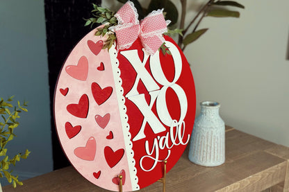 Valentine's Day XO Y'all Door Hanger SVG | Heart Cutout Laser File | Round Wood Sign Template | DIY Valentine Decor svg