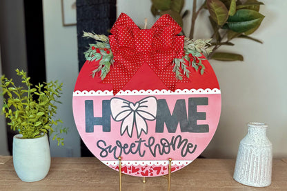 Home Sweet Home Round Door Hanger SVG | Laser Cut File with Bow and Scalloped Edge Design | DIY Wood Sign Template| Glowforge SVG