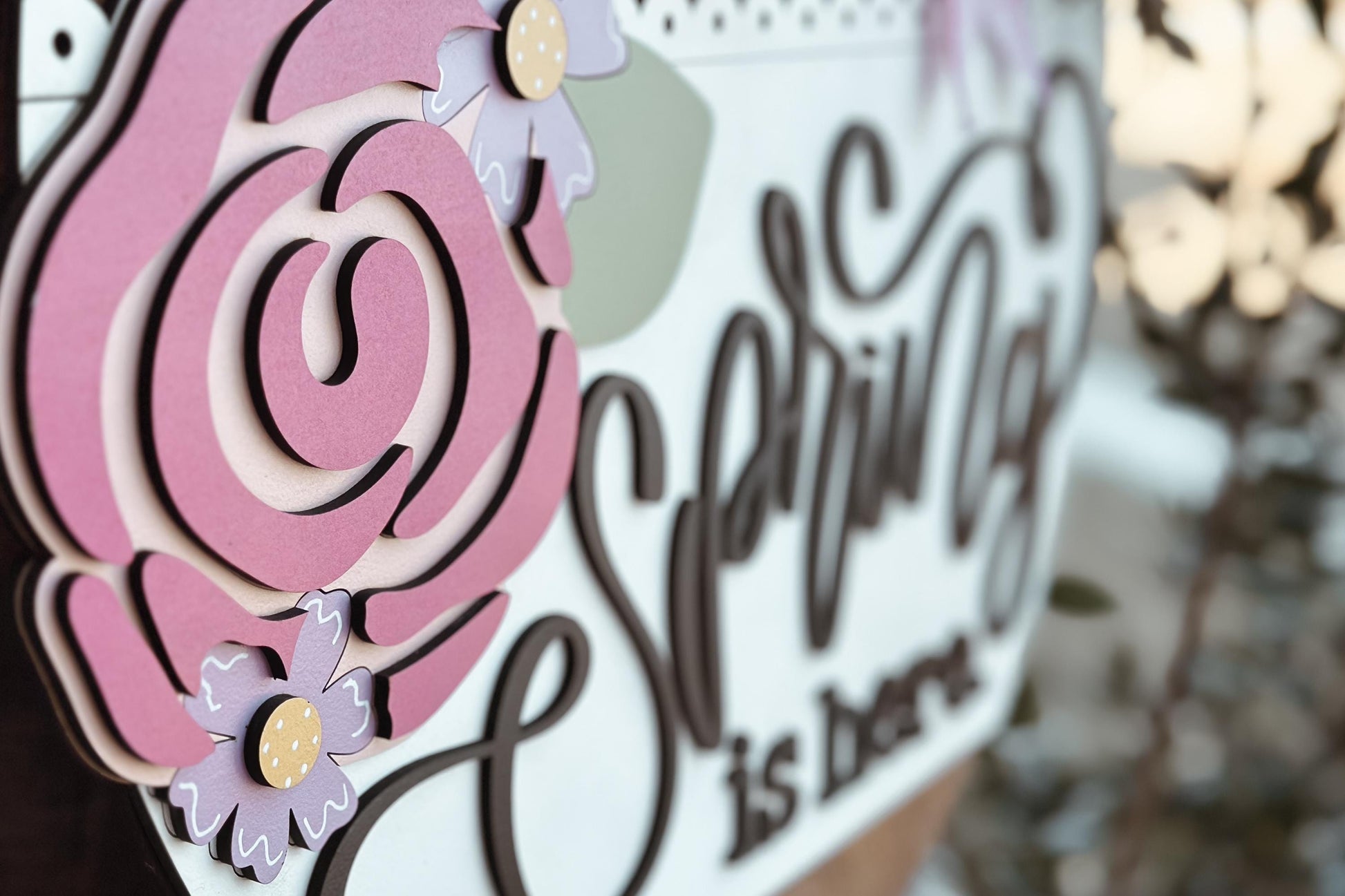 Spring Is Here Laser Cut File, Round Door Hanger SVG, Floral Rose Design, Glowforge SVG, Xtool, Farmhouse Spring Decor