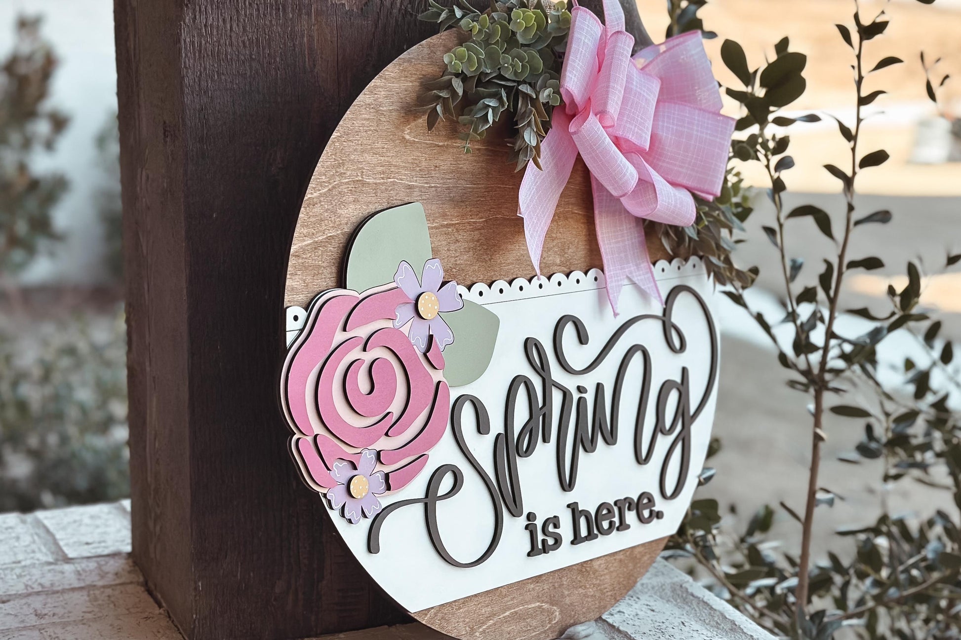 Spring Is Here Laser Cut File, Round Door Hanger SVG, Floral Rose Design, Glowforge SVG, Xtool, Farmhouse Spring Decor