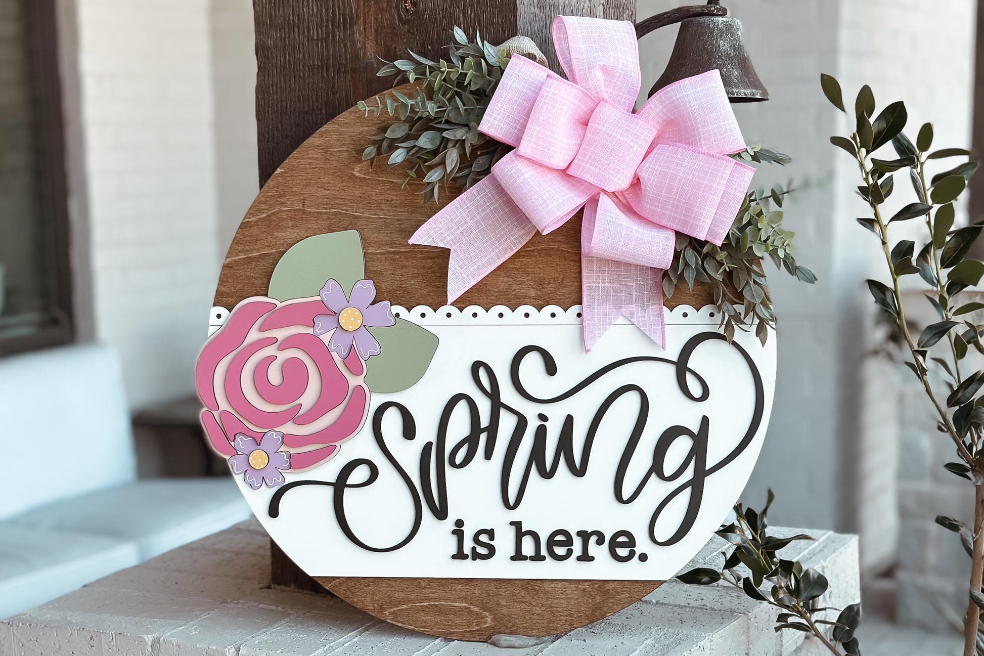 Spring Is Here Laser Cut File, Round Door Hanger SVG, Floral Rose Design, Glowforge SVG, Xtool, Farmhouse Spring Decor