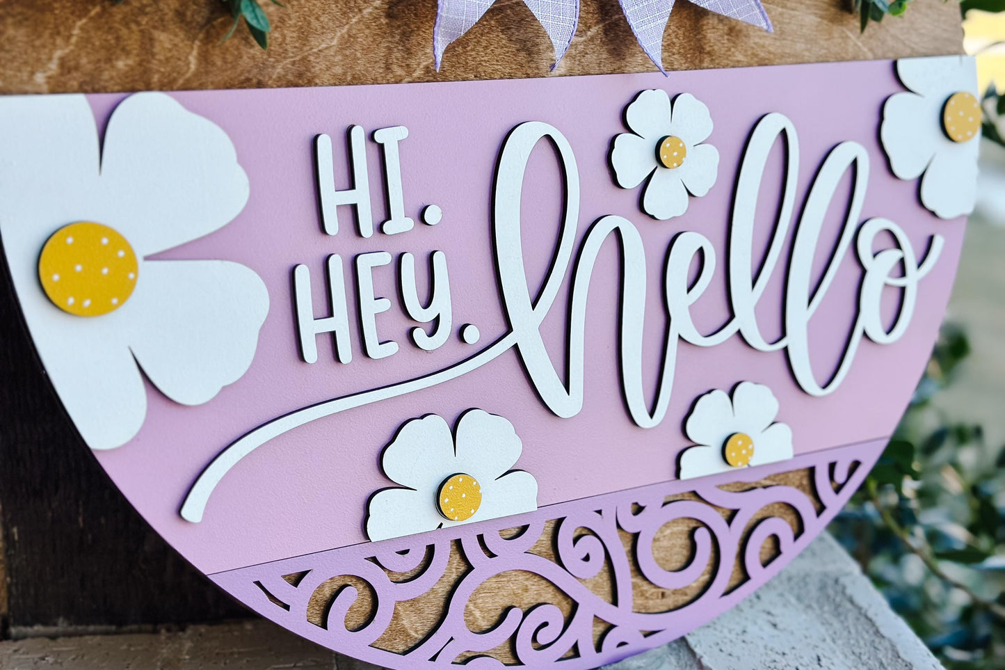 Hi Hey Hello Door Hanger SVG, Floral Laser Cut File, Spring Round Sign Design, Glowforge SVG, Xtool, Farmhouse Home Decor