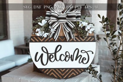 Welcome Door Hanger SVG, Geometric Laser Cut File, Round Door Sign Design, Glowforge SVG, Xtool, Farmhouse Welcome Decor