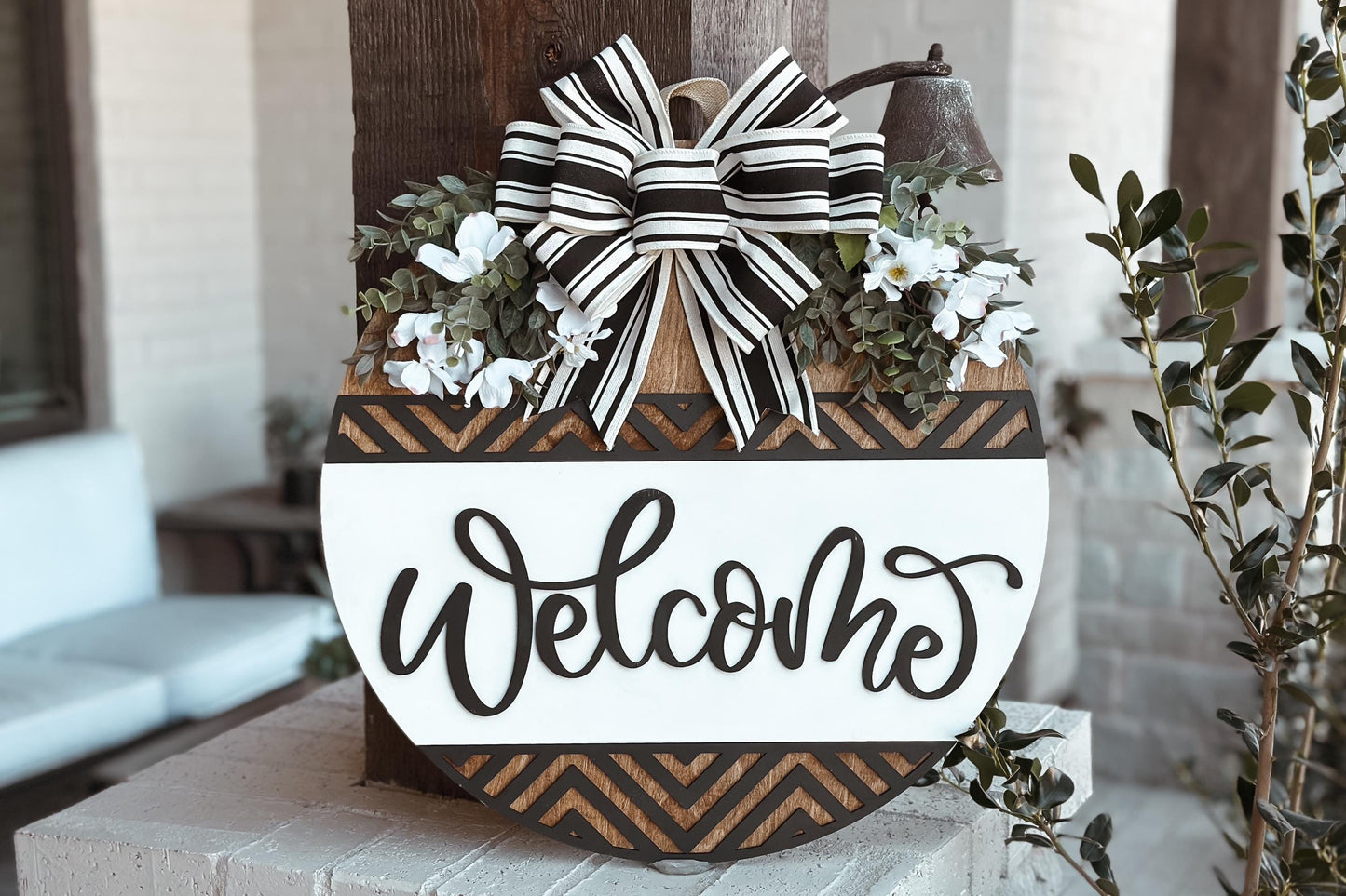 Welcome Door Hanger SVG, Geometric Laser Cut File, Round Door Sign Design, Glowforge SVG, Xtool, Farmhouse Welcome Decor