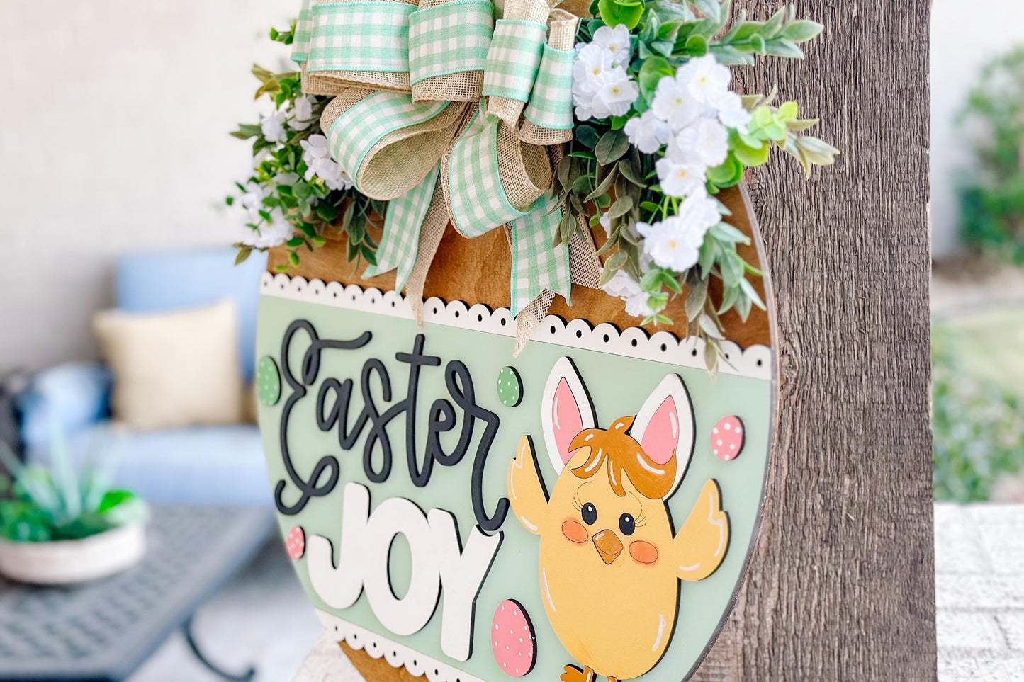 Easter Joy Door Hanger SVG, Bunny Chick Laser Cut File, Spring Round Sign Design, Glowforge SVG, Xtool, Farmhouse Easter Decor