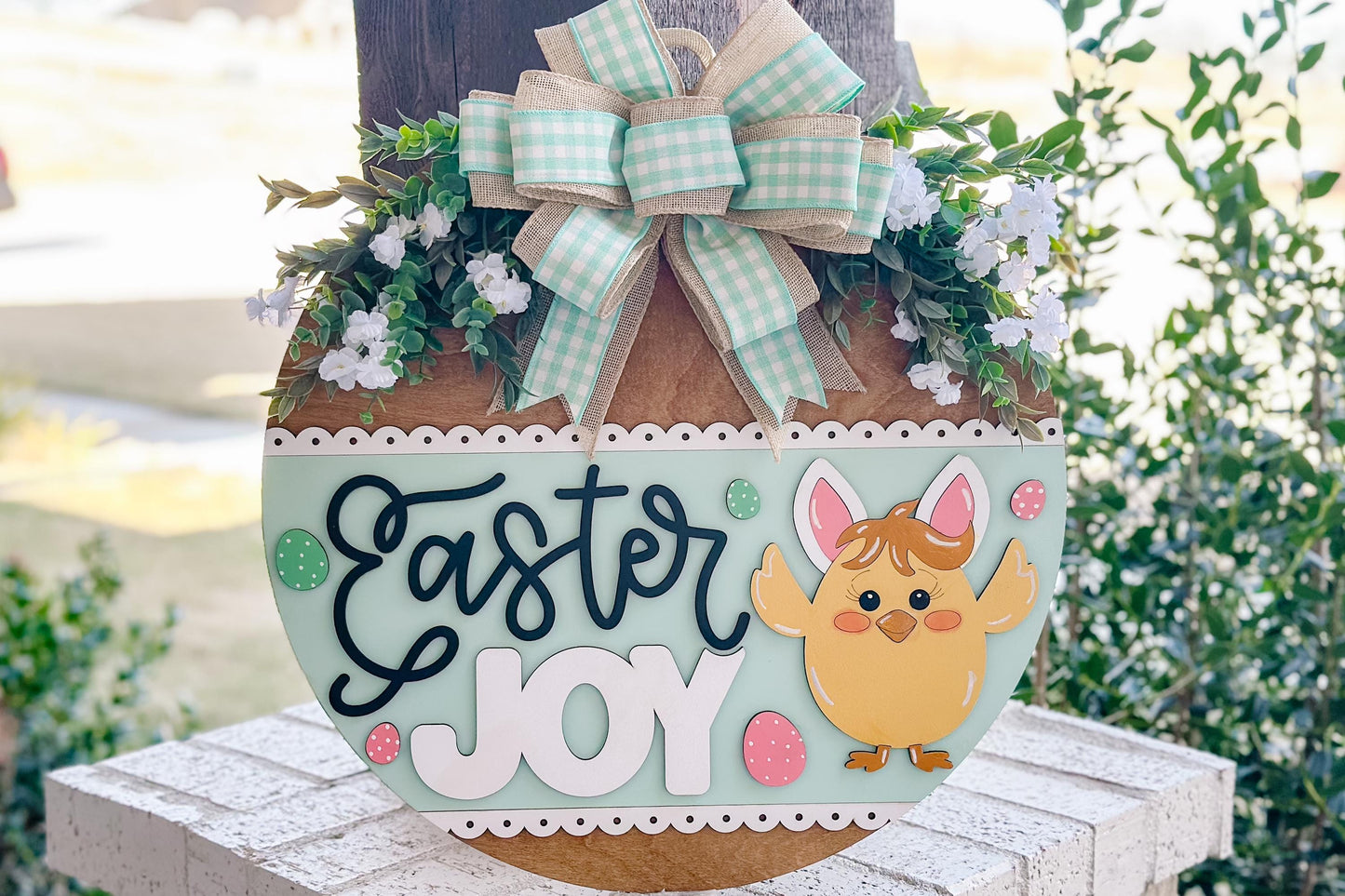 Easter Joy Door Hanger SVG, Bunny Chick Laser Cut File, Spring Round Sign Design, Glowforge SVG, Xtool, Farmhouse Easter Decor