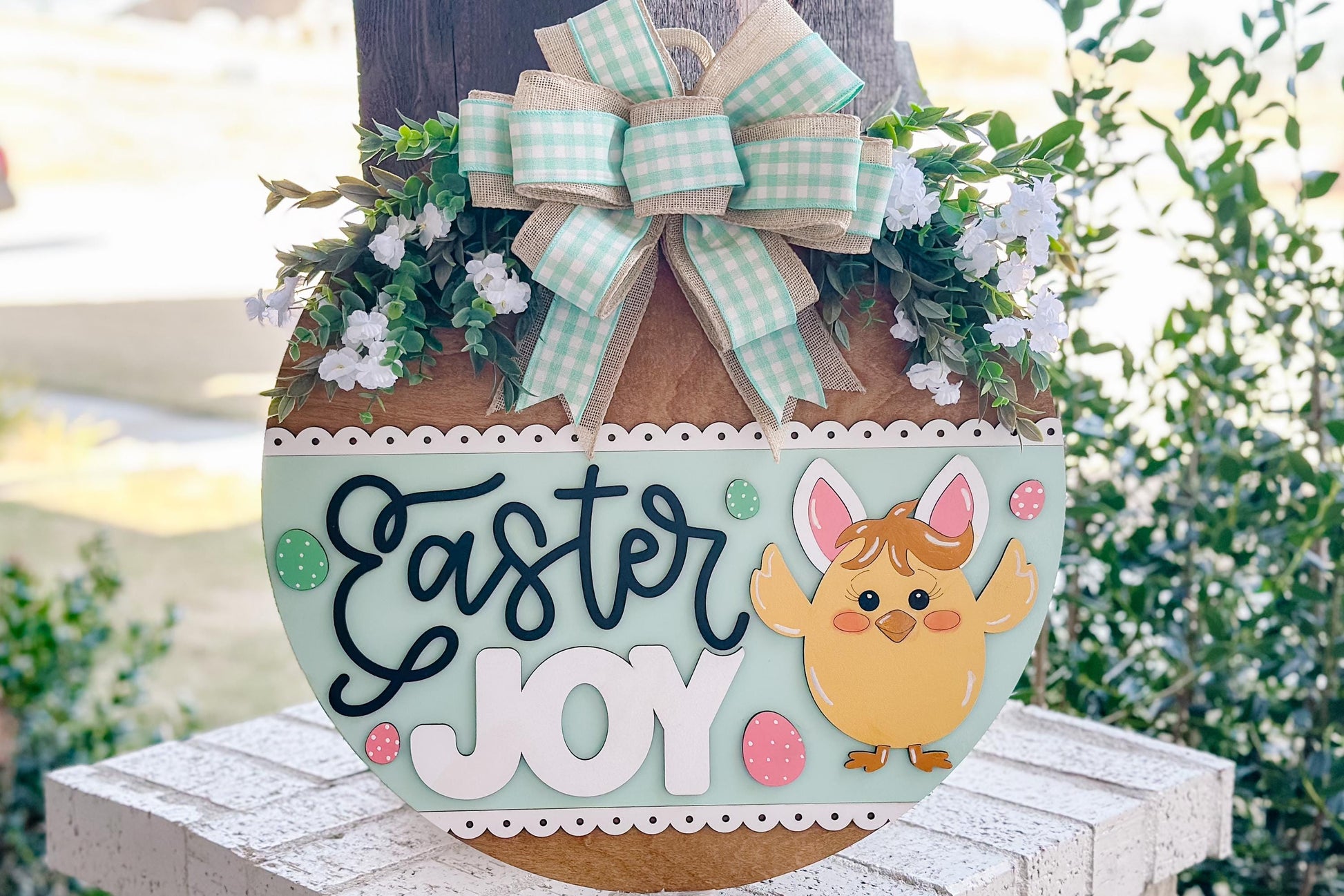 Easter Joy Door Hanger SVG, Bunny Chick Laser Cut File, Spring Round Sign Design, Glowforge SVG, Xtool, Farmhouse Easter Decor