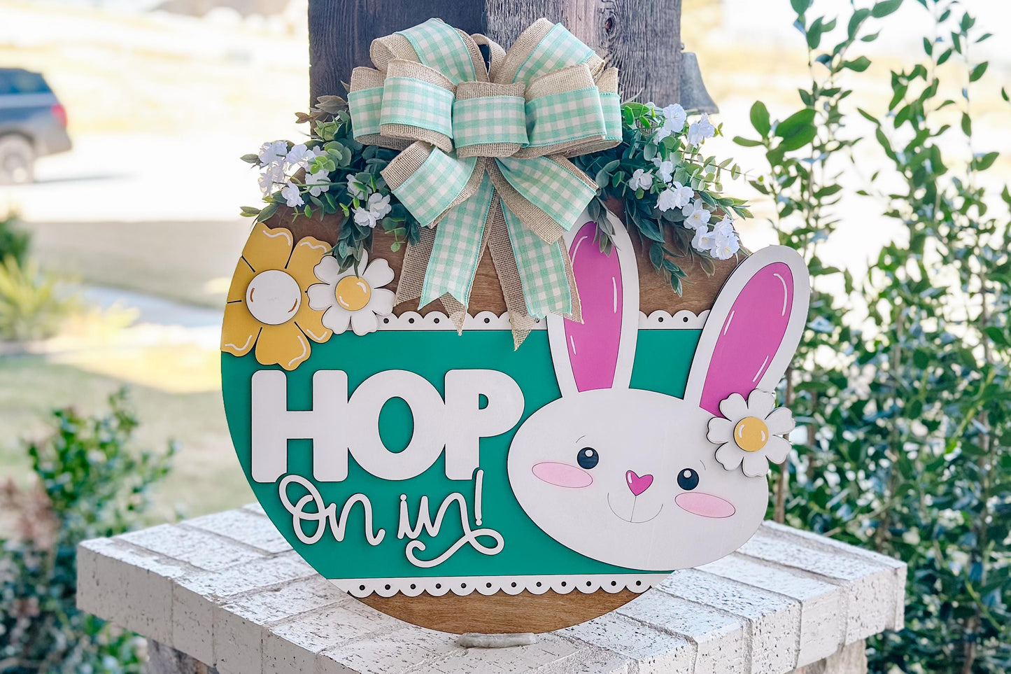 Every Bunny Welcome SVG, Easter Bunny Door Hanger Laser File, Spring Porch Decor, Layered Laser Cut Design, Glowforge Bunny SVG