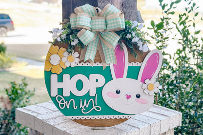Every Bunny Welcome SVG, Easter Bunny Door Hanger Laser File, Spring Porch Decor, Layered Laser Cut Design, Glowforge Bunny SVG