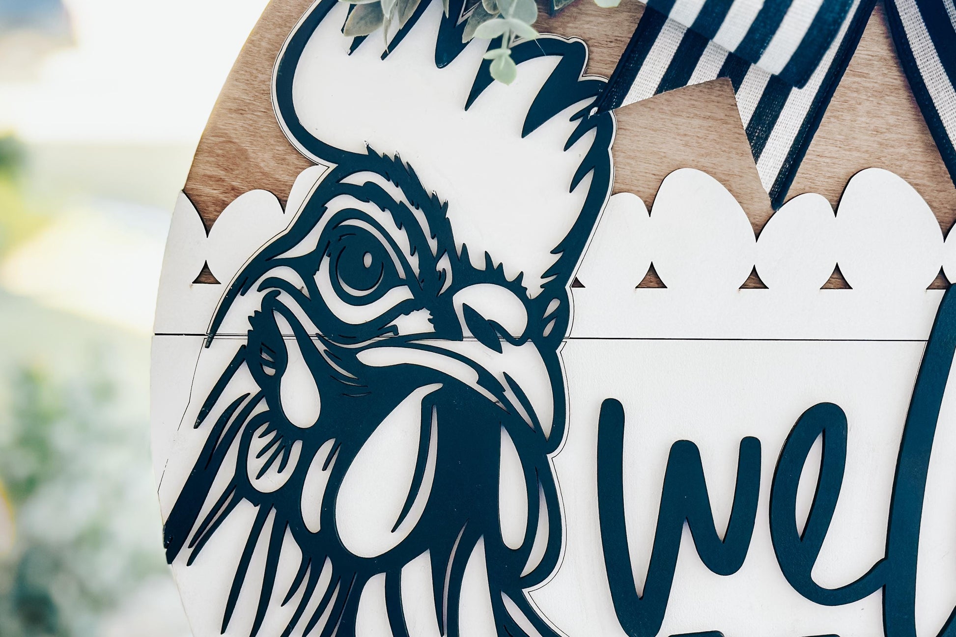 Welcome to the Fuster Cluck Door Hanger SVG, Rooster Laser Cut File, Chicken Wire Round Sign Design, Glowforge SVG, Farmhouse Decor