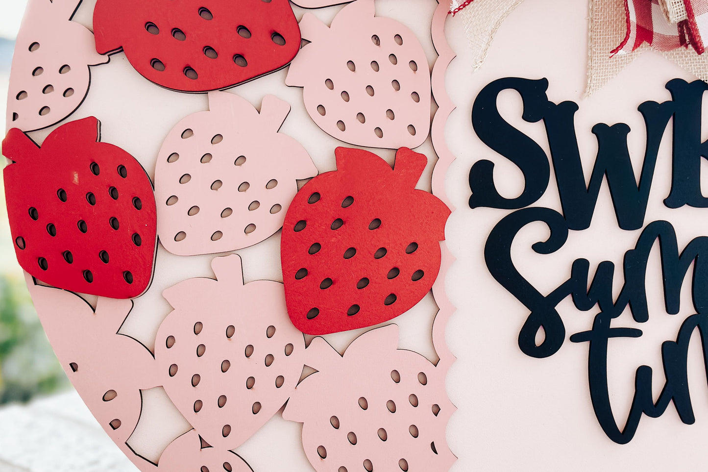 Sweet Summertime Door Hanger SVG, Strawberry Laser Cut File, Round Sign Design, Glowforge SVG, Xtool, Farmhouse Summer Decor