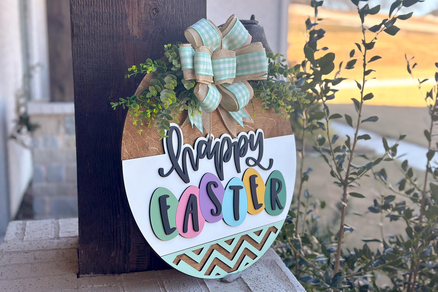 Happy Easter Door Hanger SVG, Egg Laser Cut File, Round Sign Design, Glowforge SVG, Xtool, Farmhouse Easter Decor