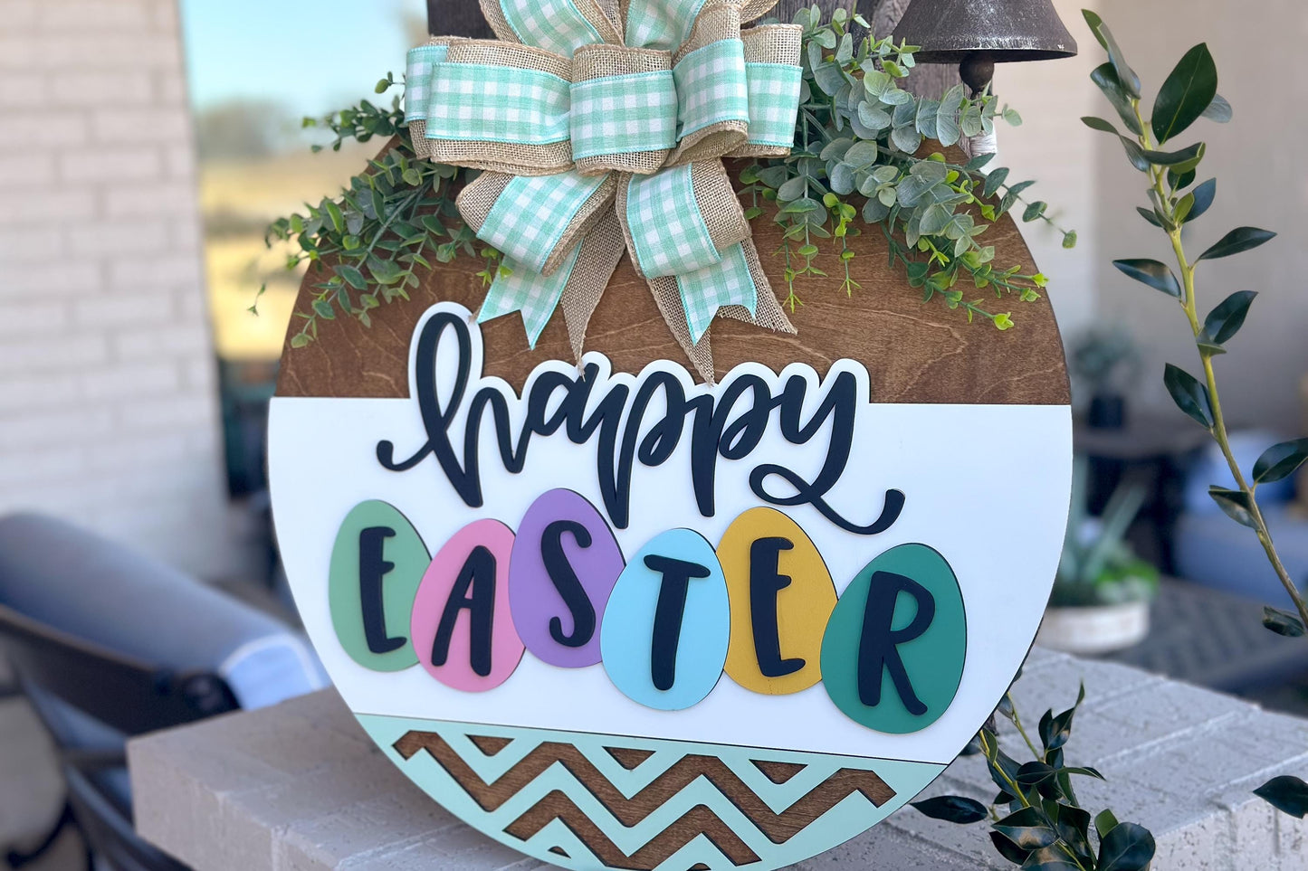 Happy Easter Door Hanger SVG, Egg Laser Cut File, Round Sign Design, Glowforge SVG, Xtool, Farmhouse Easter Decor