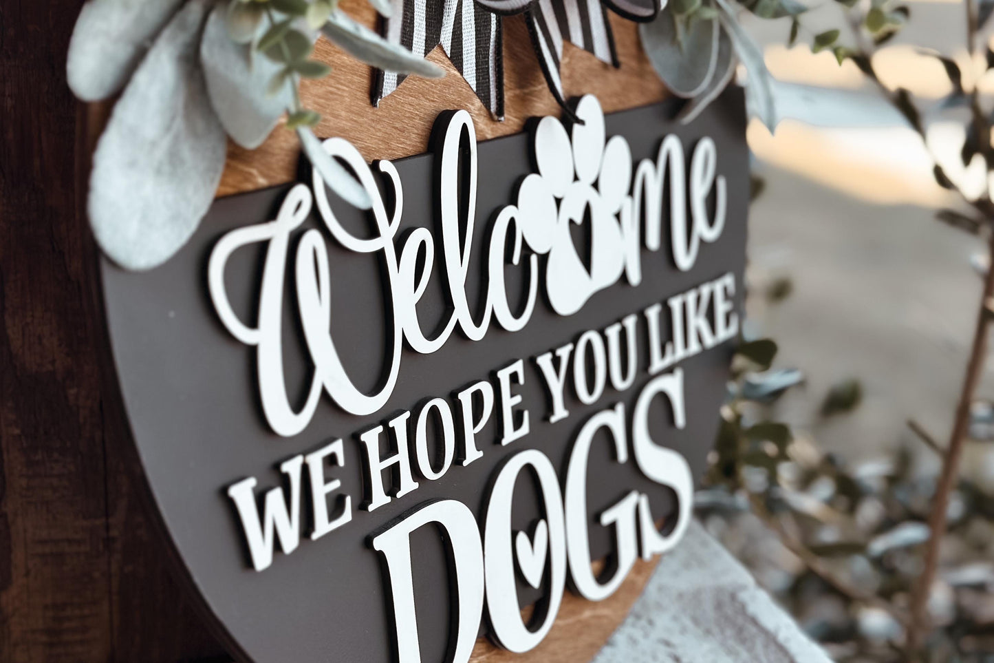 Welcome We Hope You Like Dogs Door Hanger SVG, Paw Print Laser Cut File, Pet Lover Round Sign, Glowforge SVG, Xtool, Farmhouse Decor