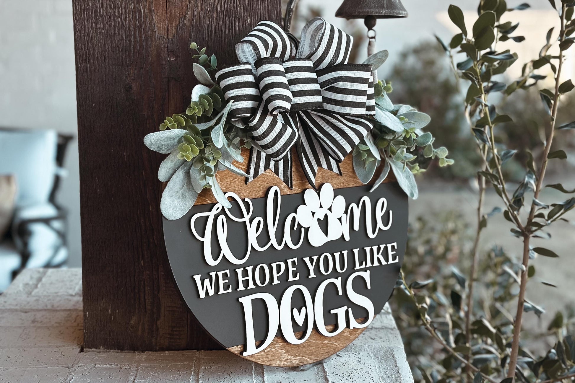 Welcome We Hope You Like Dogs Door Hanger SVG, Paw Print Laser Cut File, Pet Lover Round Sign, Glowforge SVG, Xtool, Farmhouse Decor