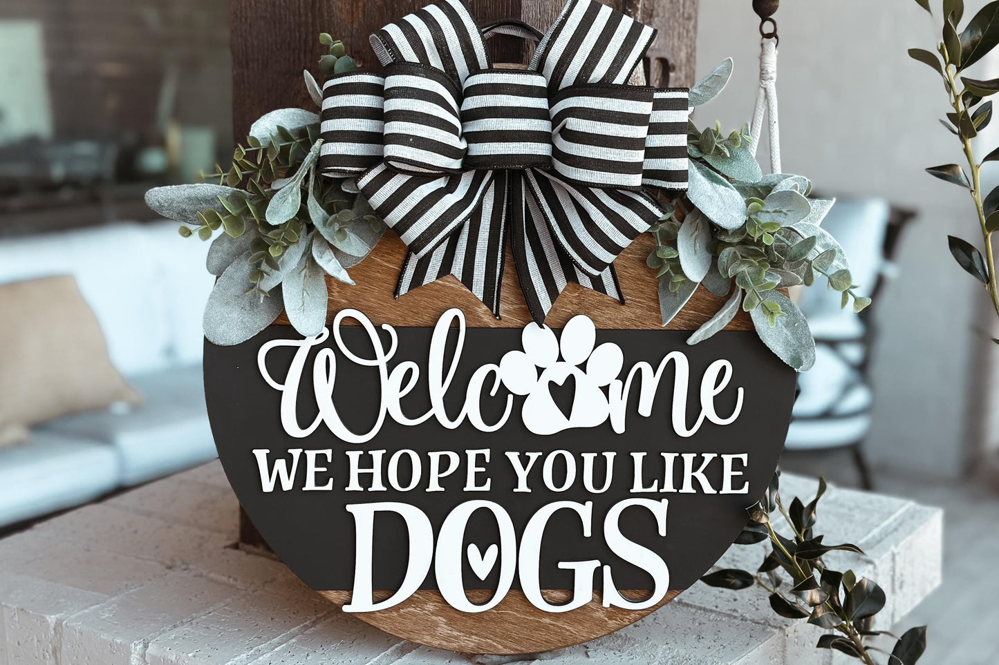 Welcome We Hope You Like Dogs Door Hanger SVG, Paw Print Laser Cut File, Pet Lover Round Sign, Glowforge SVG, Xtool, Farmhouse Decor