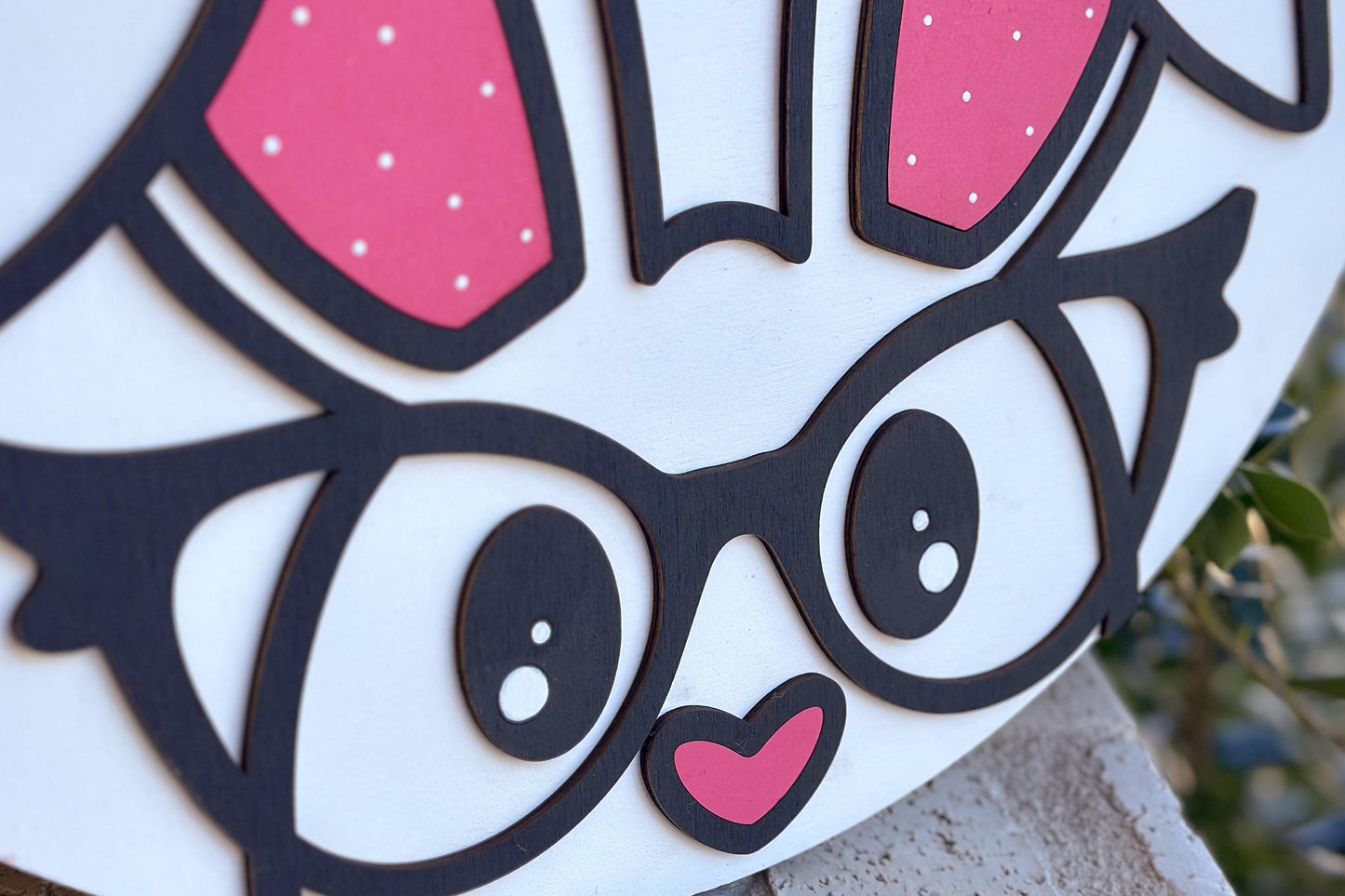 Happy Easter Bunny Door Hanger SVG, Glasses Rabbit Laser Cut File, Round Sign Design, Glowforge SVG, Xtool, Easter Decor