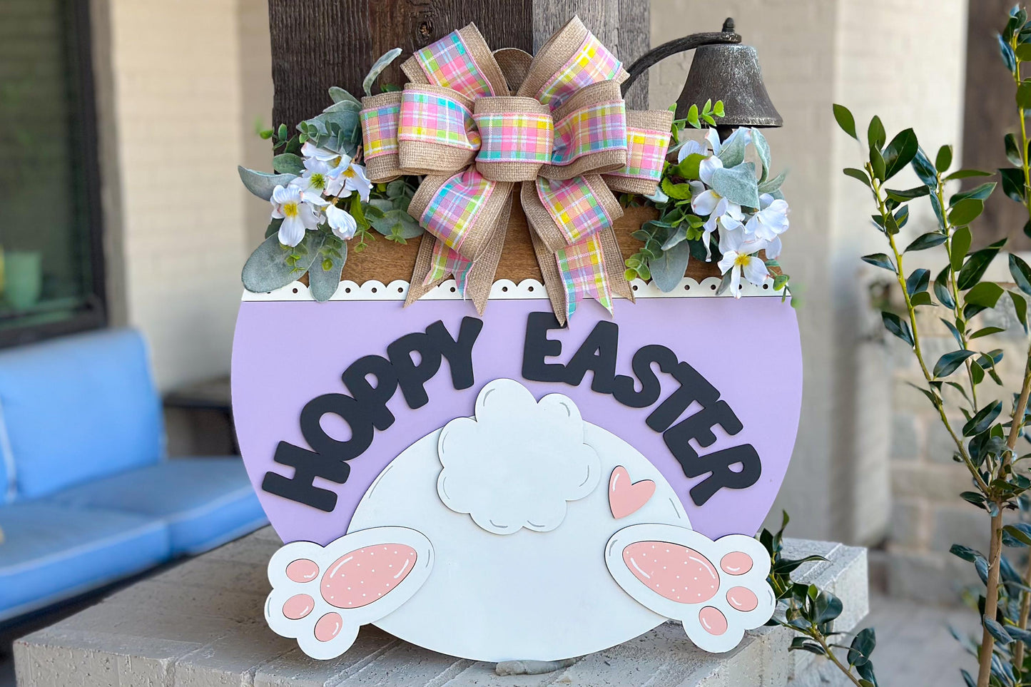 Hoppy Easter Door Hanger SVG, Bunny Butt Laser Cut File, Round Sign Design, Glowforge SVG, Xtool, Farmhouse Easter Decor
