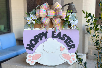 Hoppy Easter Door Hanger SVG, Bunny Butt Laser Cut File, Round Sign Design, Glowforge SVG, Xtool, Farmhouse Easter Decor