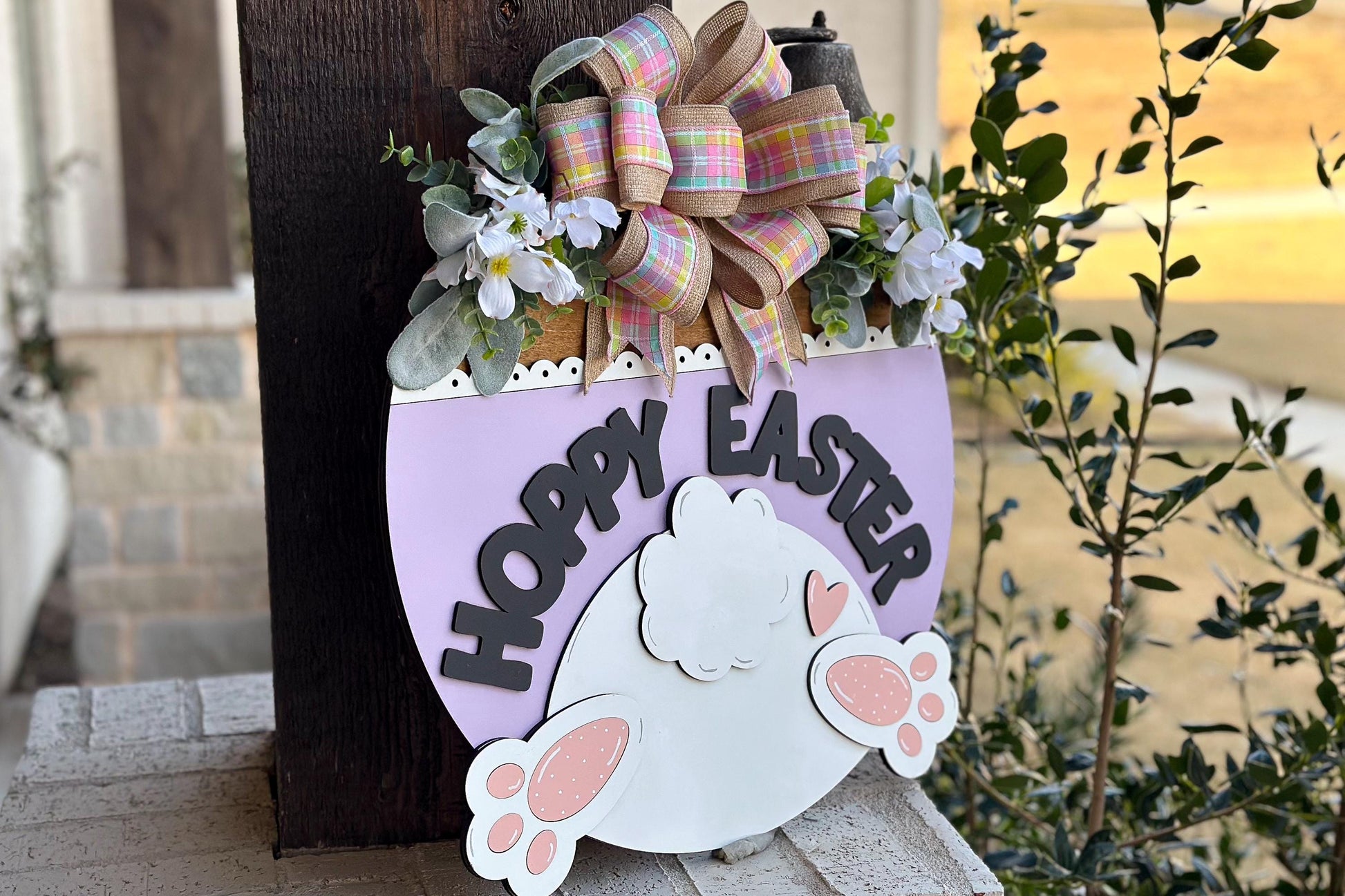 Hoppy Easter Door Hanger SVG, Bunny Butt Laser Cut File, Round Sign Design, Glowforge SVG, Xtool, Farmhouse Easter Decor