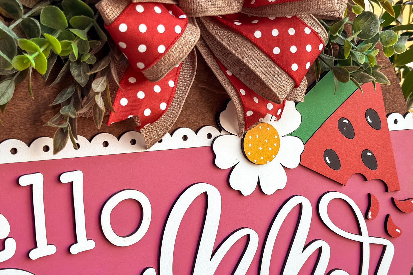 Hello Summer Watermelon Door Hanger SVG, Laser Cut File, Summer Door Sign Design, Layered SVG for Glowforge, Xtool, Farmhouse Decor