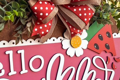 Hello Summer Watermelon Door Hanger SVG, Laser Cut File, Summer Door Sign Design, Layered SVG for Glowforge, Xtool, Farmhouse Decor